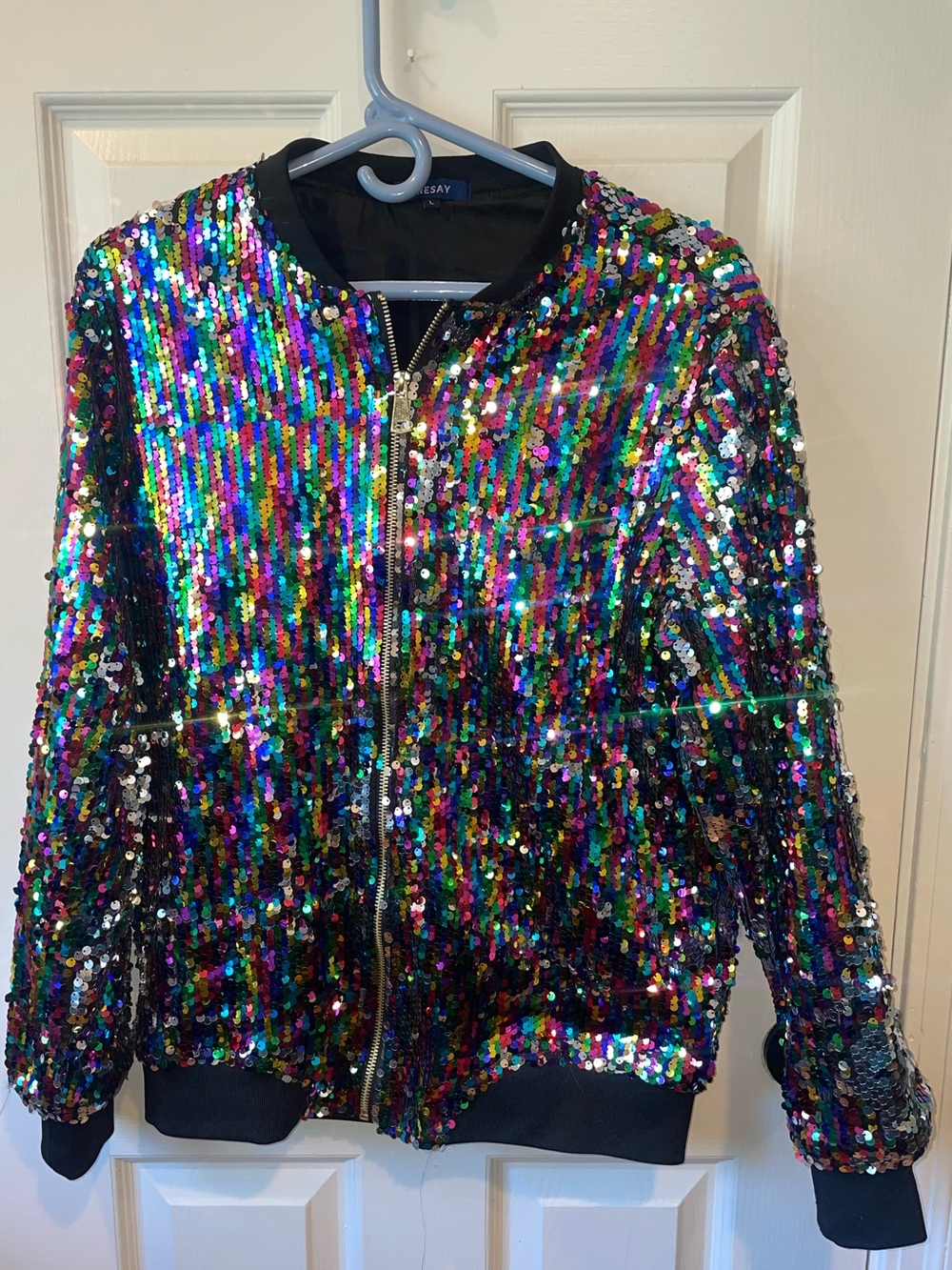 Rainbow Sequin Bomber Jacket